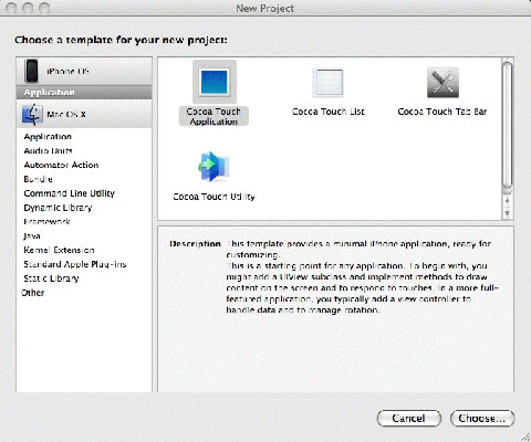 Nouveau projet iPhone SDK
